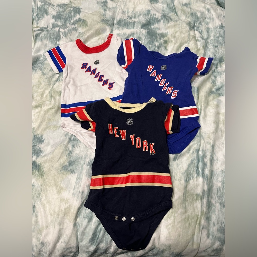 New York Rangers Baby Bodysuit Set - Blue, White, Black